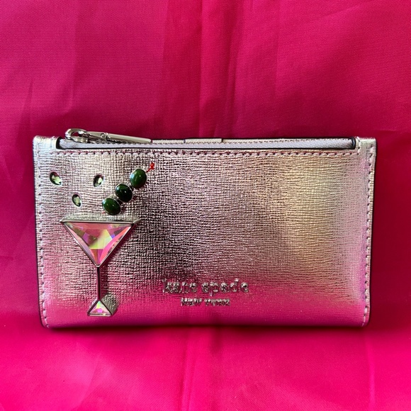 kate spade Handbags - Kate Spade Shaken Not Stirred Embellished Martini Metallic Slim Bifold Wallet